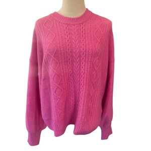 Gap Womens Large Hot Pink Cable Knit Crewneck Sweater Oversized Soft Cozy L